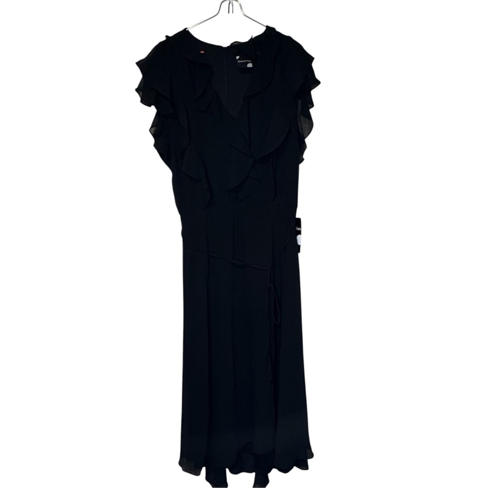 Maison Womens Dress Tara Lined Flutter Sleeve V-Neck Romantic Maxi Black 16 NWT